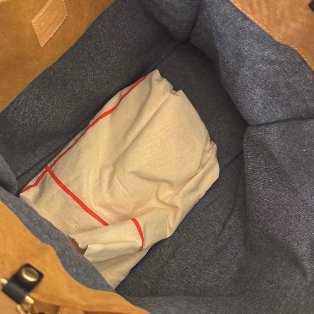 Clare V Simple Tote Camel Suede Nappa Mini Stripe - Picture 9 of 11